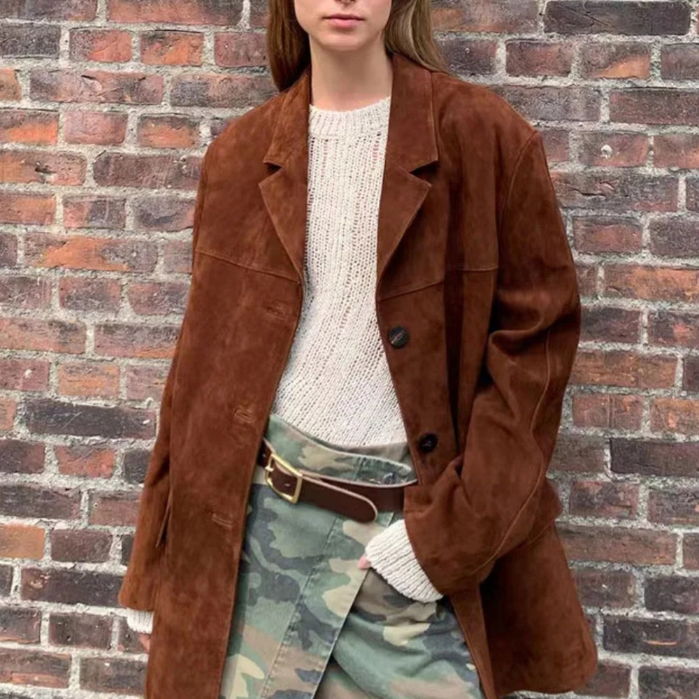 Vintage Brown Kid Suede Jacket for Women(kid suede sheepskin) - Picture 1 of 7